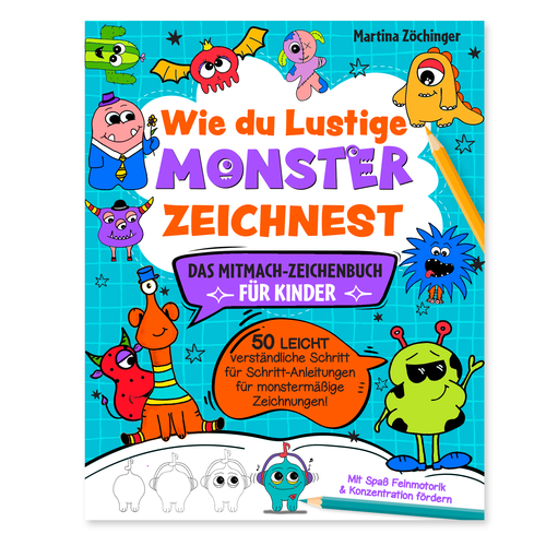 Design a cheerful cover for a monster drawing book for children Design by Radmilica