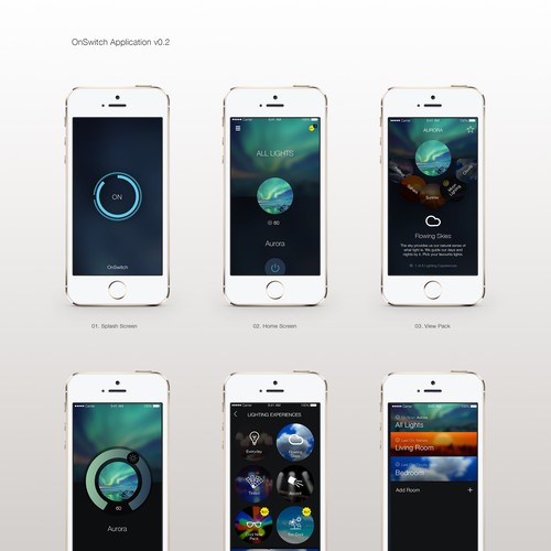 Create an cool, fluid, engaging lighting control app for OnSwitch Lighting Experiences. Design by saishay