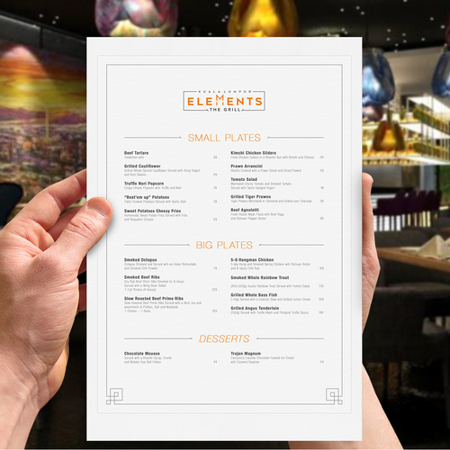 Menu for Michelin Star Chef Restaurant. Design by media7