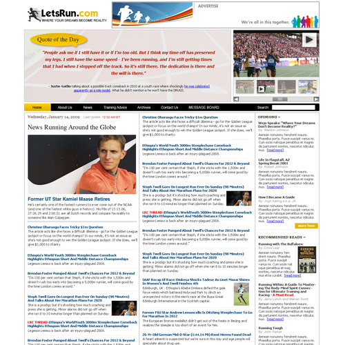 LetsRun.com Homepage Re-Design/Cleanup Diseño de Talahib Design