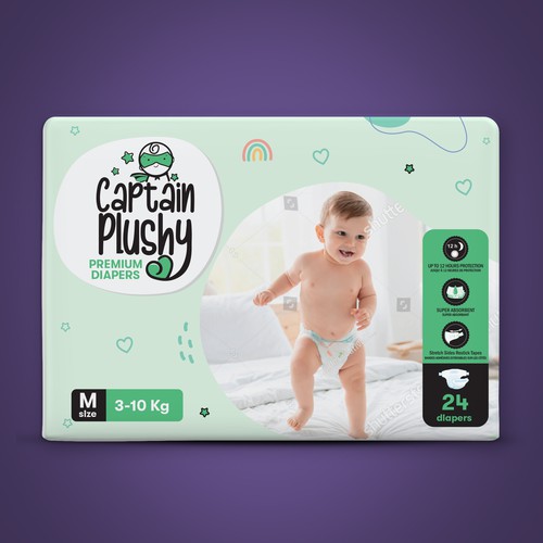 Packaging for playful baby diapers brand Design by Design Studio72