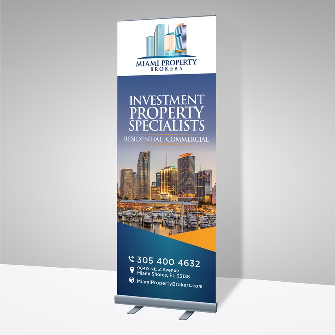 Create a sleek trade show banner for a Miami real estate company