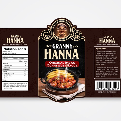 Finest hot curry sauce for german / berlin currywurst: Granny Hanna brings Yummi! Design réalisé par M.Siddique