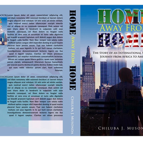 A book cover illustrating the journey of an international student from Africa to America Design by sddesigns12