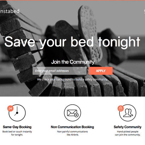 Landing page for simple, on-demand bed booking app Design by kcmr