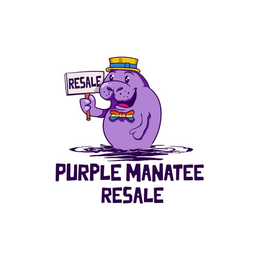 Cute cartoonish purple manatee logo for a resale shop Design by Deduder