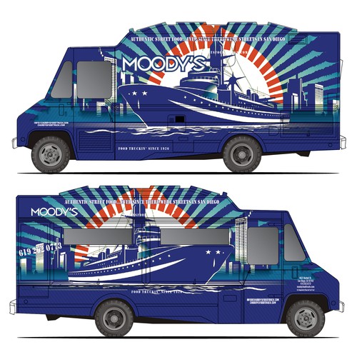 Navy Themed Food Truck Wrap Design Design by Windmill Designer™
