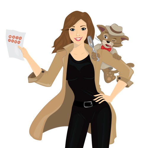 A detective girl cartoon with cat sidekick for book cover | Logo design  contest | 99designs