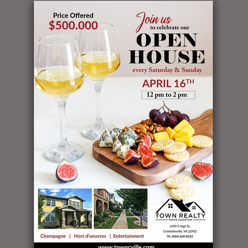 Open House Flyer - Champaign and Snacks! Design by Smarika Ahuja ❤