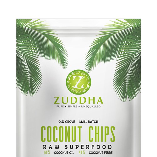 Create packaging for our Zuddha brand organic coconut chips. Product