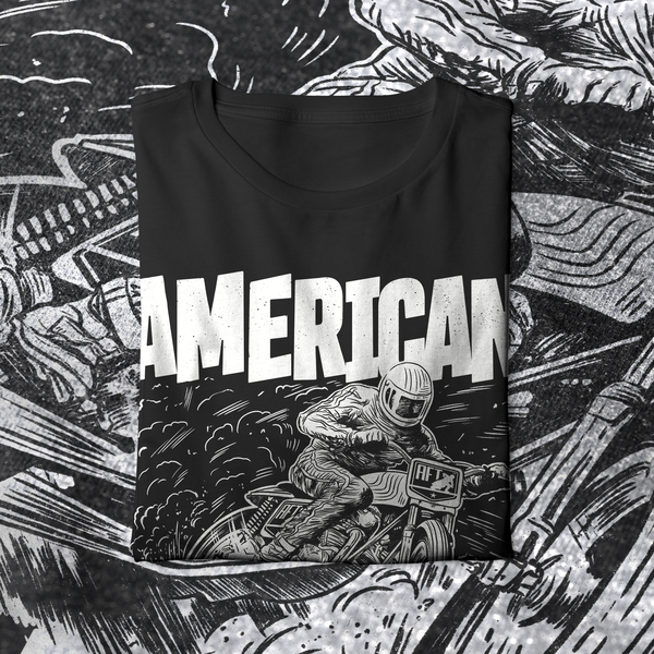 Graphic intense shirt illustration for flat track racing. 