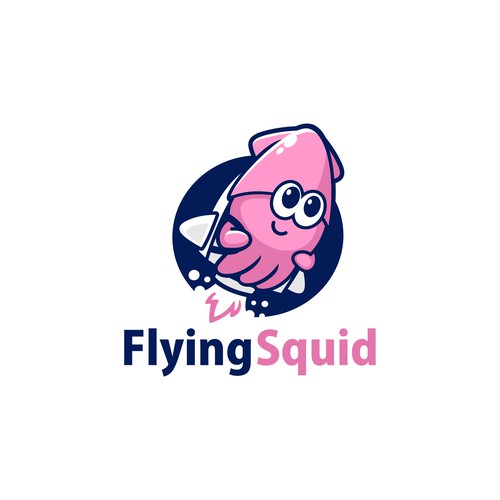Logo of a squid wearing a jetpack for product named FlyingSquid Design by jasterxinan