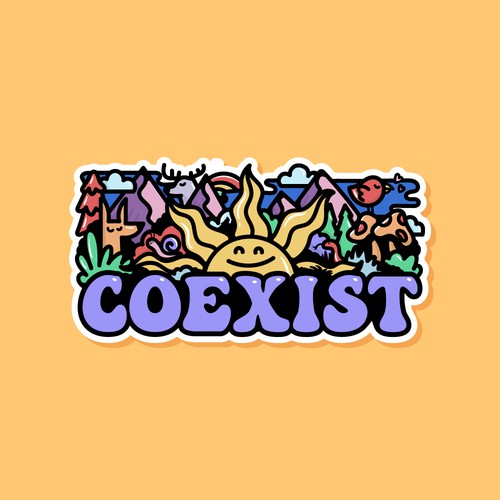 NEED FUN AND COLORFUL "COEXIST" STICKER ILLUSTRATED Design by Wanderline