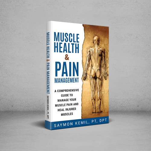 Book cover with a drawing images of the human anatomy combining muscles and bone structure. Design by digital.ian