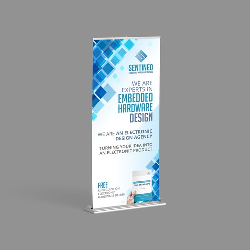 Design of a roll-up banner for a trade-fair introducing our Electronic Design Agency! Design by Digisolz Creation