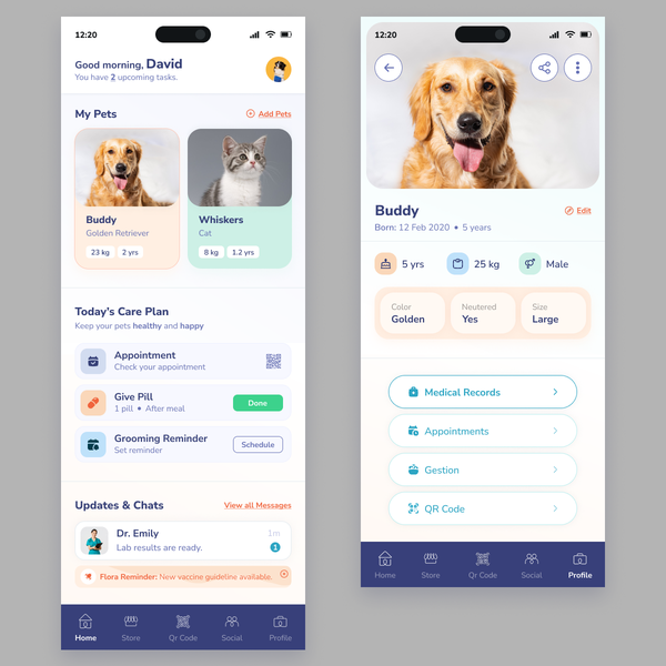 Design by Design illusion titled "Mobile App Design for a Modern Pet Management Platform"