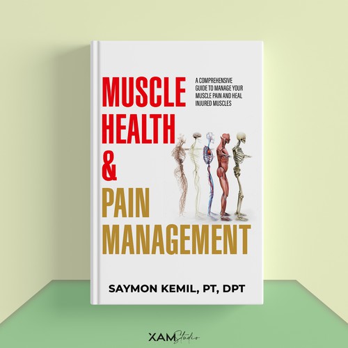 Book cover with a drawing images of the human anatomy combining muscles and bone structure. Design by XAM76