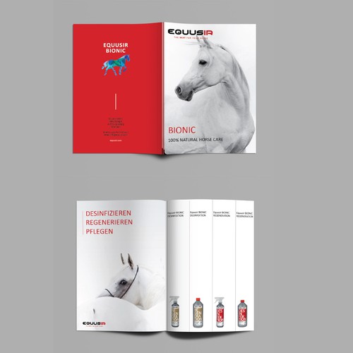 Erstelle ein Layout für 3 Produktprospekte A4 für EQUUSIR.