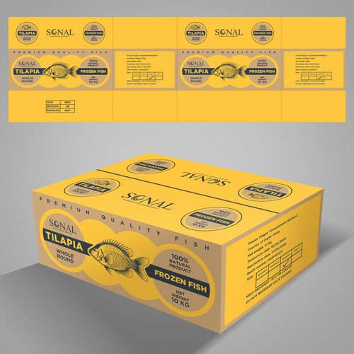 TILAPIA MASTER CARTON WITH YELLOW BACKGROUND Design by WolfBell