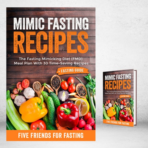 Design a fancy cover+basic layout for an e-book-based recipe book for the new fasting technique FMD Ontwerp door iDea Signs