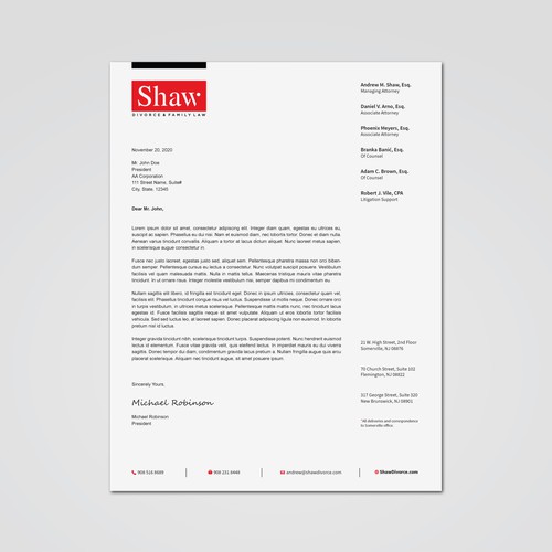 Letterhead for Divorce & Family Law Firm; Modern, Minimalist, Conservative Design Design by Tcmenk