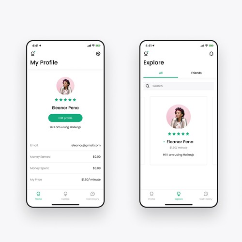 A fresh/modern/progressive styled video-calling app Design by LX2