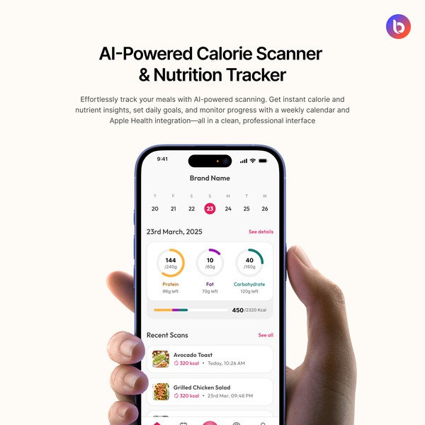 App screen design for a calorie tracking app