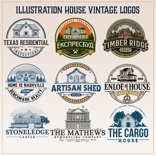 Design by Virtuoso ✌ titled "Illustration House Vintage Logos"