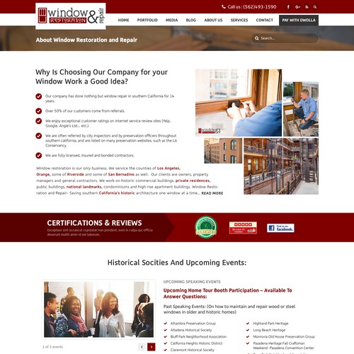 Historic Window Restoration web page Design by Webwooter™