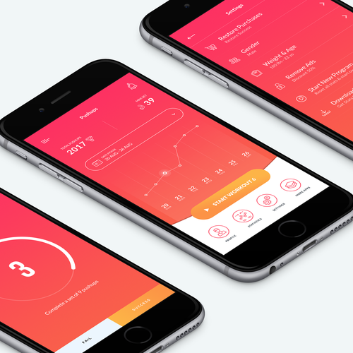 Create a simple, beautiful UI for a Push-Up fitness app デザイン by Nashrulmalik