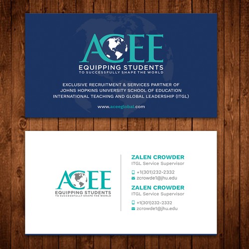 ACEE's new business card to show the partnership with JHU ITGL program Design by ™SF_Design™