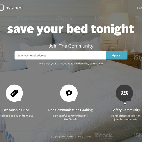 Landing page for simple, on-demand bed booking app Design by SpellWebDesign