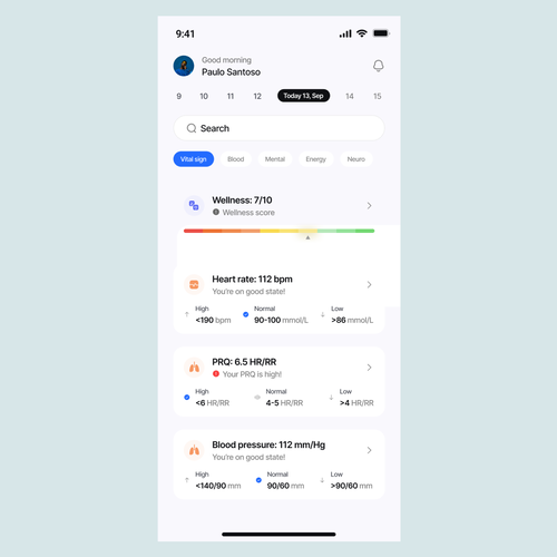 Wellness "vital signs" app - redesign Design by Nakamator