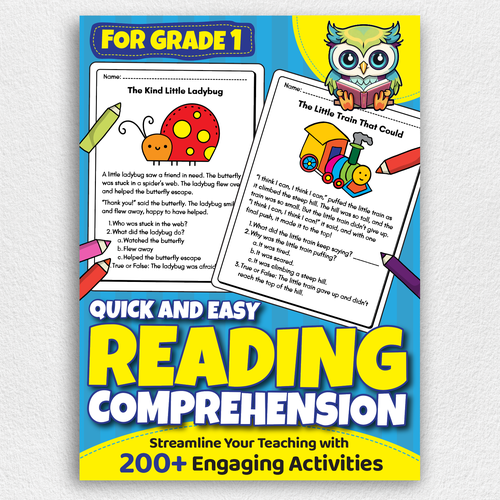 BOOK COVER: Grade 1 Reading Comprehension - Professional Workbook for Kids Design by Design Republik