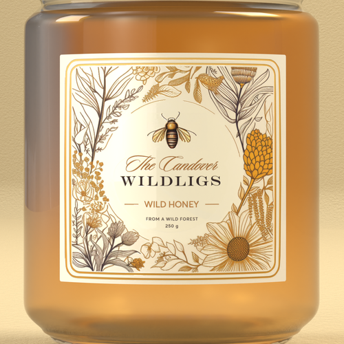 The Bees Need You! Wild Forest Honey Label Design. Design by ilonaGi