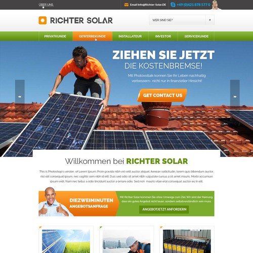Design vincitore del contest "Erstellt eine professionelle Startseite für eine Solarfirma" realizzato da Design di sito web