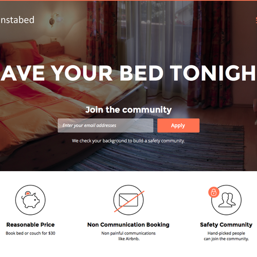 Landing page for simple, on-demand bed booking app Design by kcmr