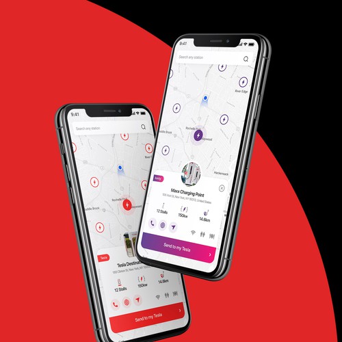 Tesla App to localise charging point on a map Design by Uzeir Mansuri