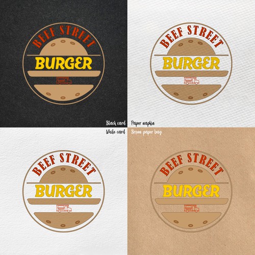 Design a burger food truck logo that will make heads turn and people smile. Design by Cozy Welma