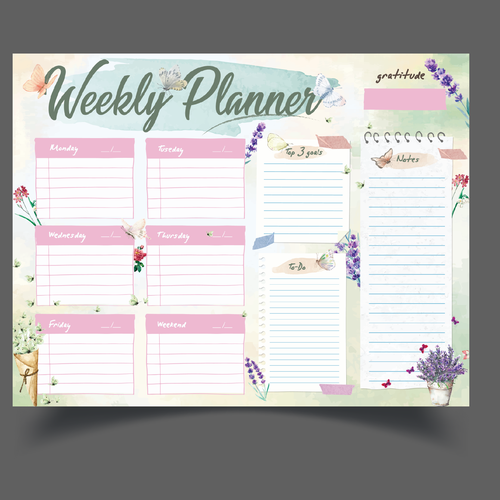 Design a weekly planner template with graphical elements. Design by ✒️ Maii.sh