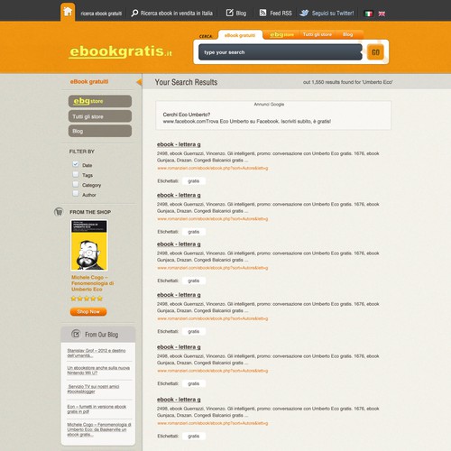 New design with improved usability for EbookGratis.It Design réalisé par Huntresss