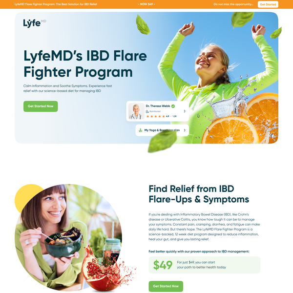 Design a landing page for a diet and lifestyle program(healthcare industry)
