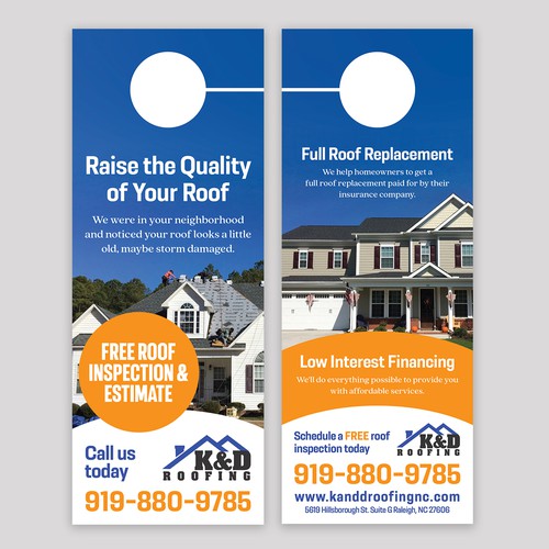 Need an ATTRACTIVE door hanger for K&D Roofing! Design por Jordon