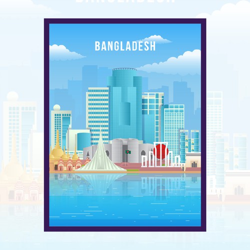 Skyline Wall Art Drawing of Bangladesh Design by Muhiuddin99