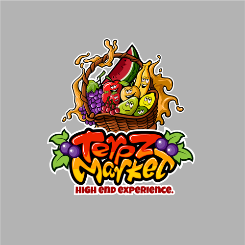 Design a fruit basket logo with faces on high terpene fruits for a cannabis company. Design by Antonius Agung