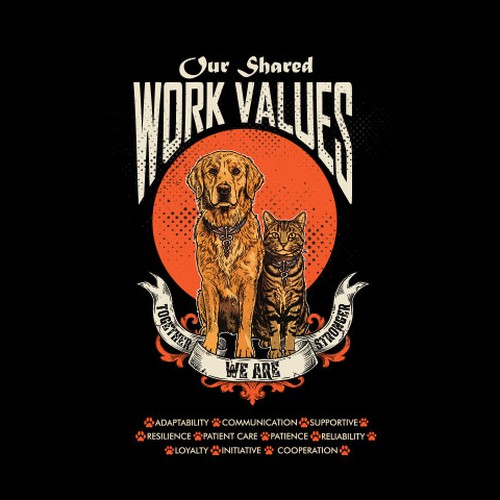 "Fun Work Values t-shirt design for small animal Veterinary team" winning 