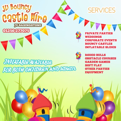 Fun yet informative flyer for JV Bouncy Castle Hire! | Postcard, flyer ...