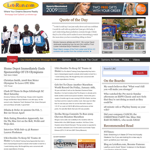 LetsRun.com Homepage Re-Design/Cleanup Diseño de digitfox