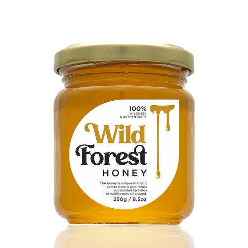 The Bees Need You! Wild Forest Honey Label Design. Design by Leila Amorim