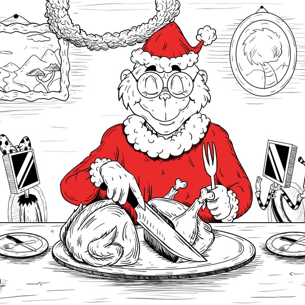 Grinch with Whos who have monitors instead of heads.